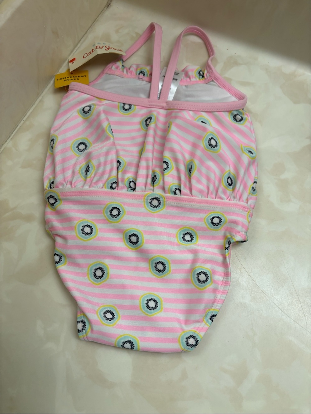 Cat & Jack Pink Striped Floral One-Piece Swim